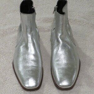 Tom Ford Edgar Silver Metallic Leather Side Zip Ankle Boots 9 T